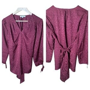 New Monday Fun Burgundy Wine V Neck Top Large